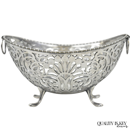Antique Pairpoint Small Silver Plated Pierced Scrollwork Candy Dish Bowl Basket