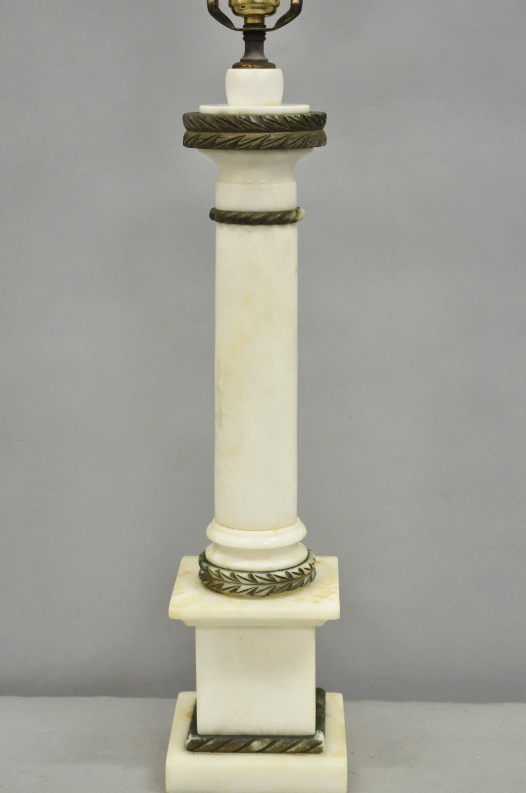 Antique Italian Classical White Carved Marble Empire Column Table Lamp