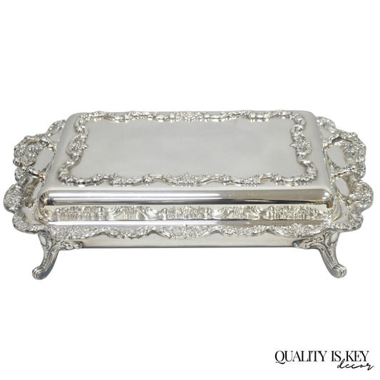 Vintage Poole Silver Plated Footed Covered Vegetable Serving Dish Platter w/ Lid