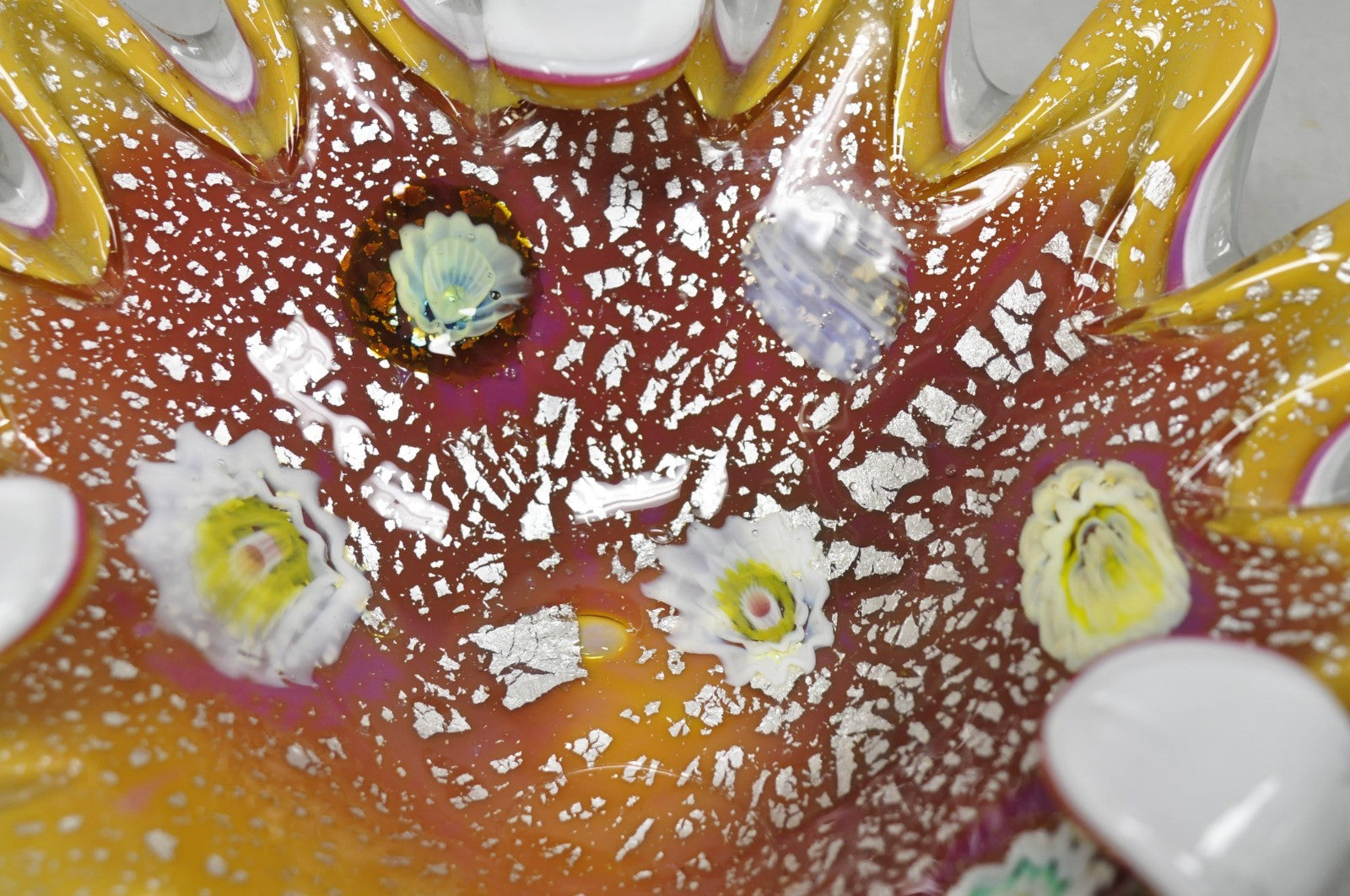 Vintage Murano Italian Art Glass Millefiori Clam Shell Candy Dish Bowl (A)