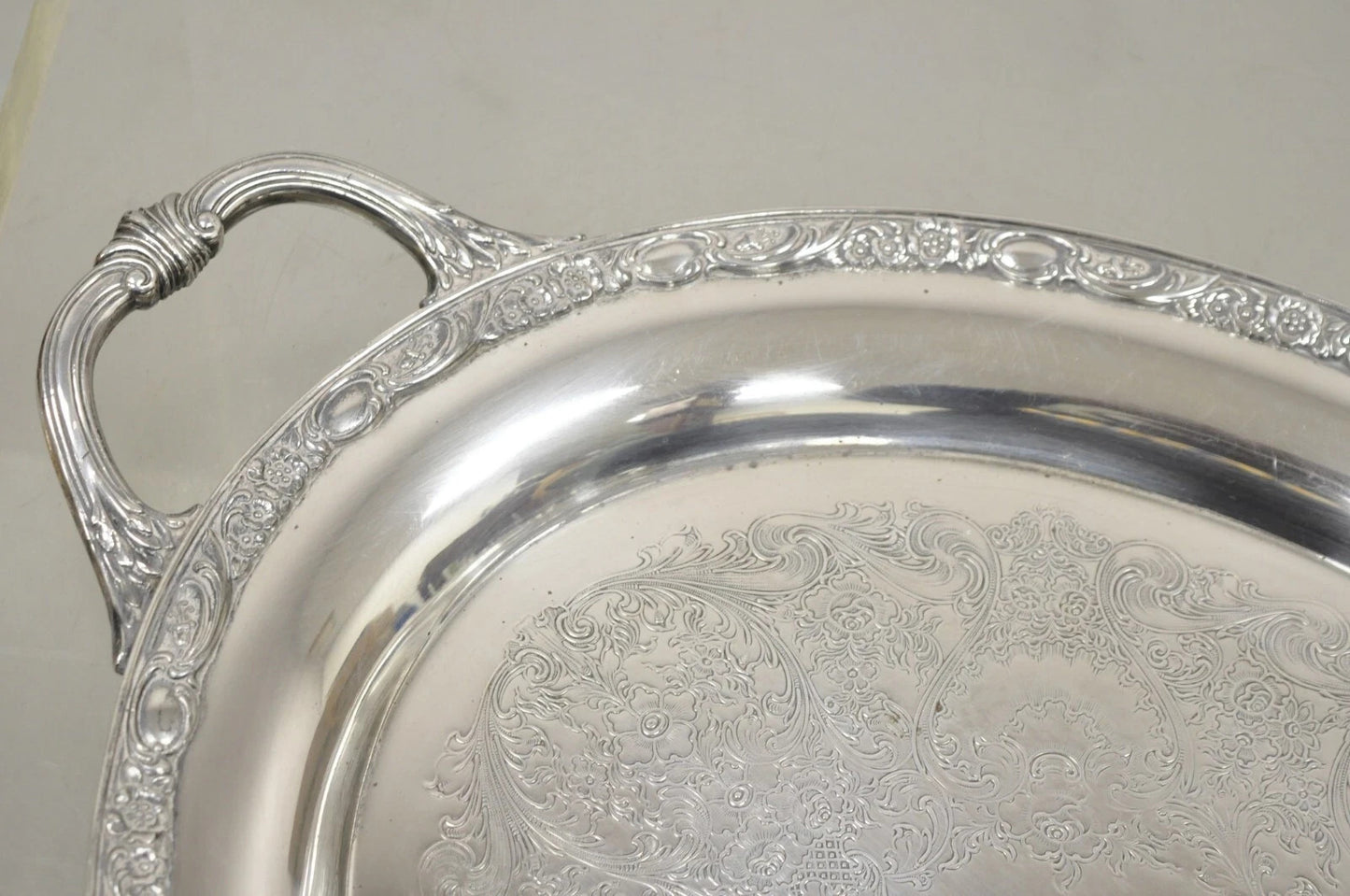 Antique Victorian Rose WM Rogers & Son Oval Silver Plated Serving Platter Tray