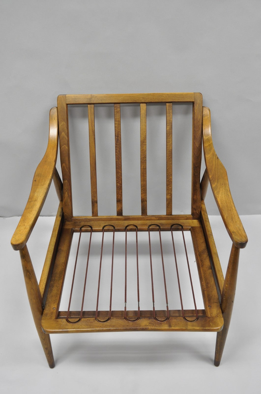 Vintage Mid Century Modern Danish Style Sculptural Walnut Lounge Arm Chair