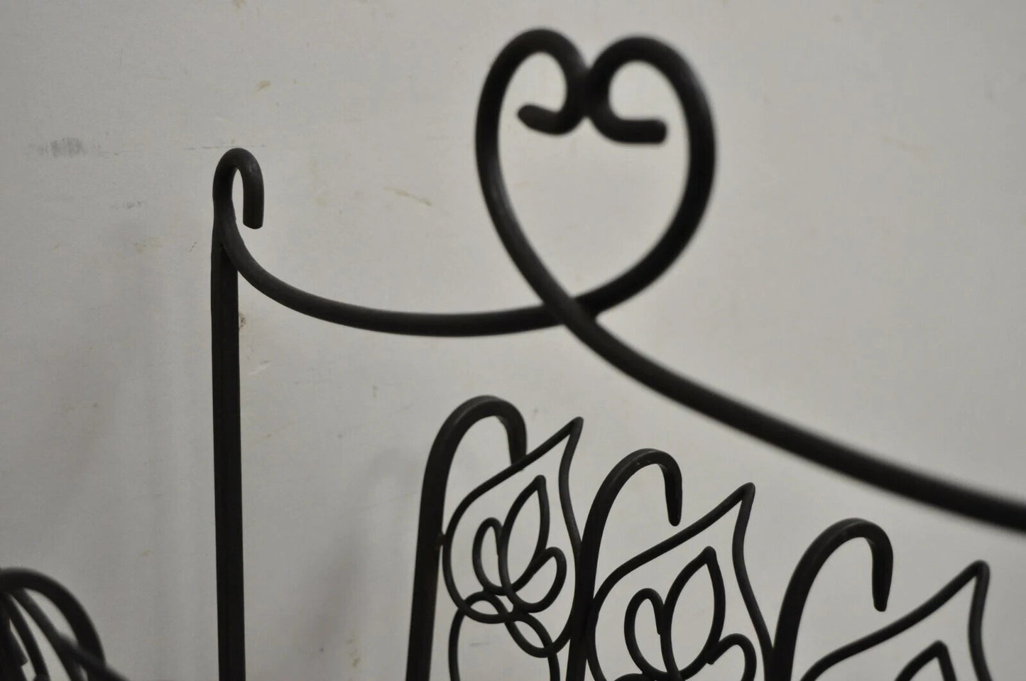 Vintage French Style Scrolling Wrought Iron Magazine Rack Stand with Heart