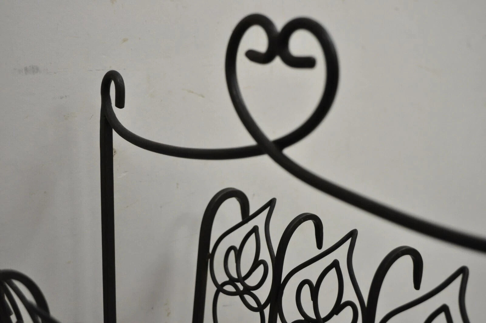 Vintage French Style Scrolling Wrought Iron Magazine Rack Stand with Heart