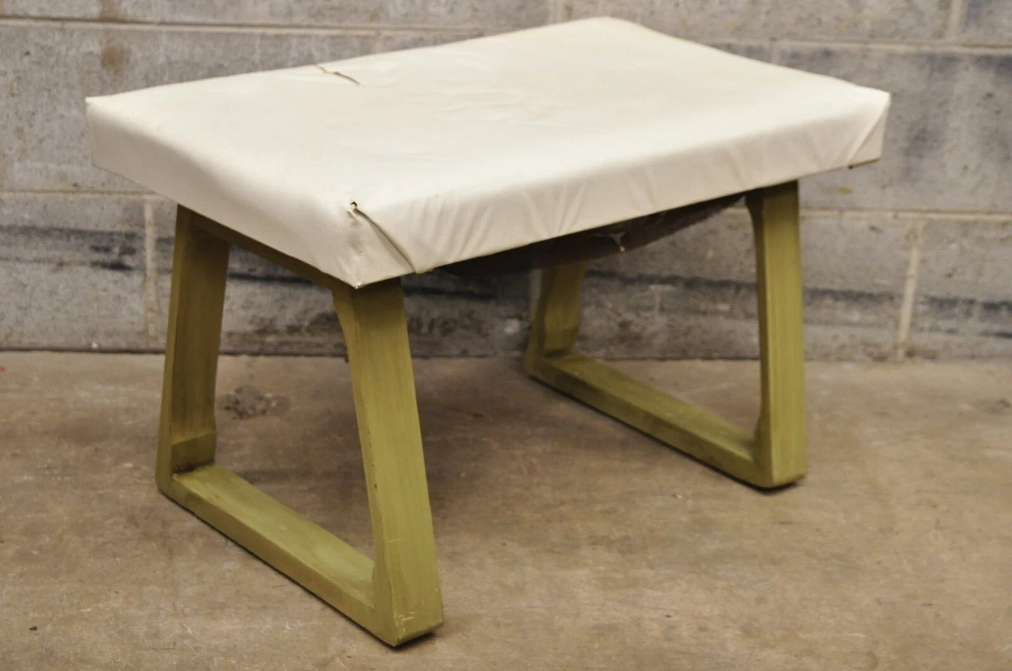 Vintage Mid Century Modern Green Painted Art Deco Vanity Bench Stool Ottoman