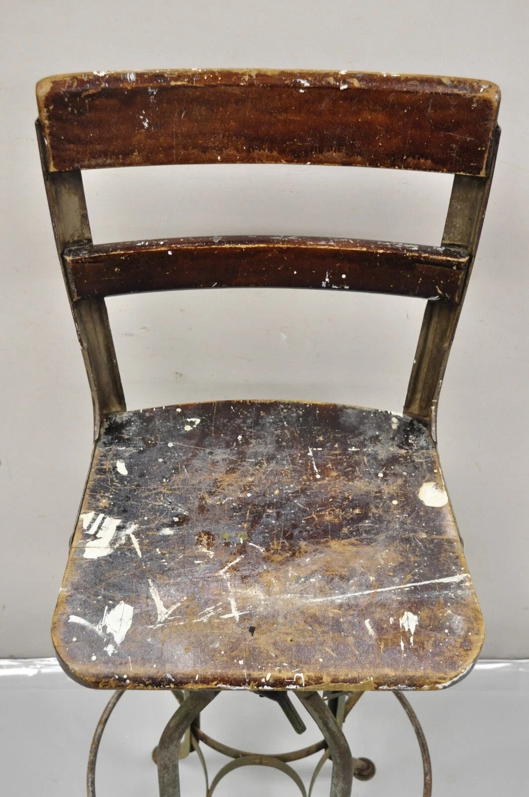 Vintage Industrial Toledo Metal Co Steel & Wood Adjustable Drafting Stool Chair
