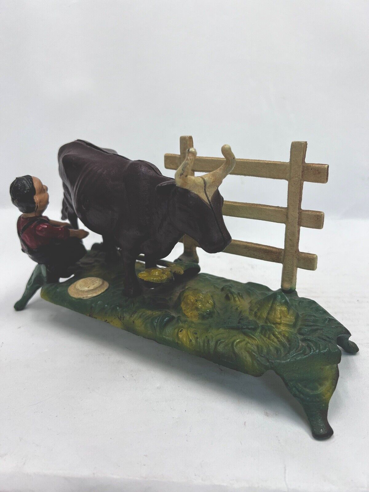 Vintage Cast Iron Mechanical Bank Book of Knowledge Kicking Milking Cow