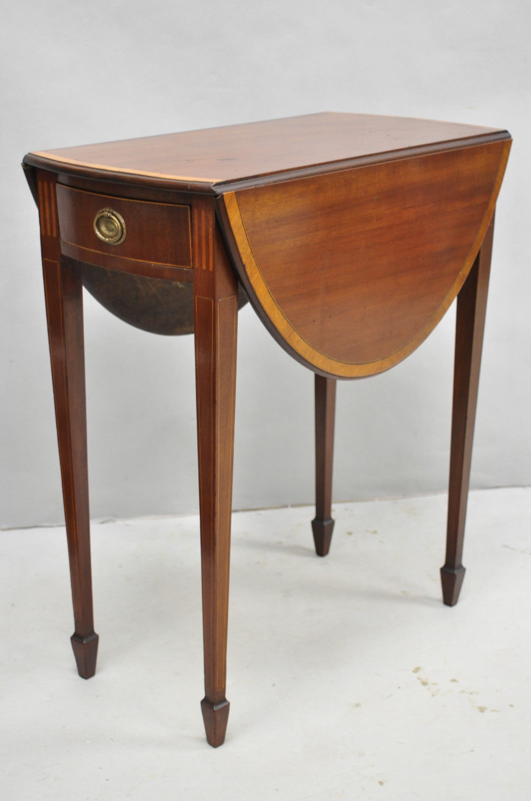 Antique Federal Mahogany Satinwood Inlay Narrow Dropleaf Pembroke Side Table