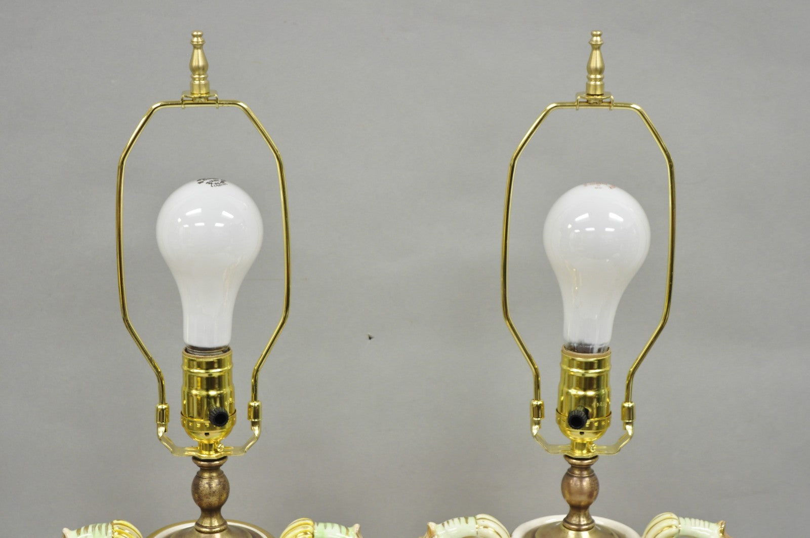 Antique Capodimonte Figural Porcelain Twin Handle Urn Gold Vase Table Lamps Pair
