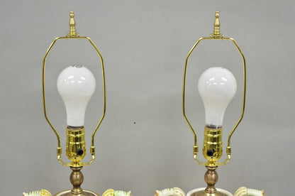 Antique Capodimonte Figural Porcelain Twin Handle Urn Gold Vase Table Lamps Pair