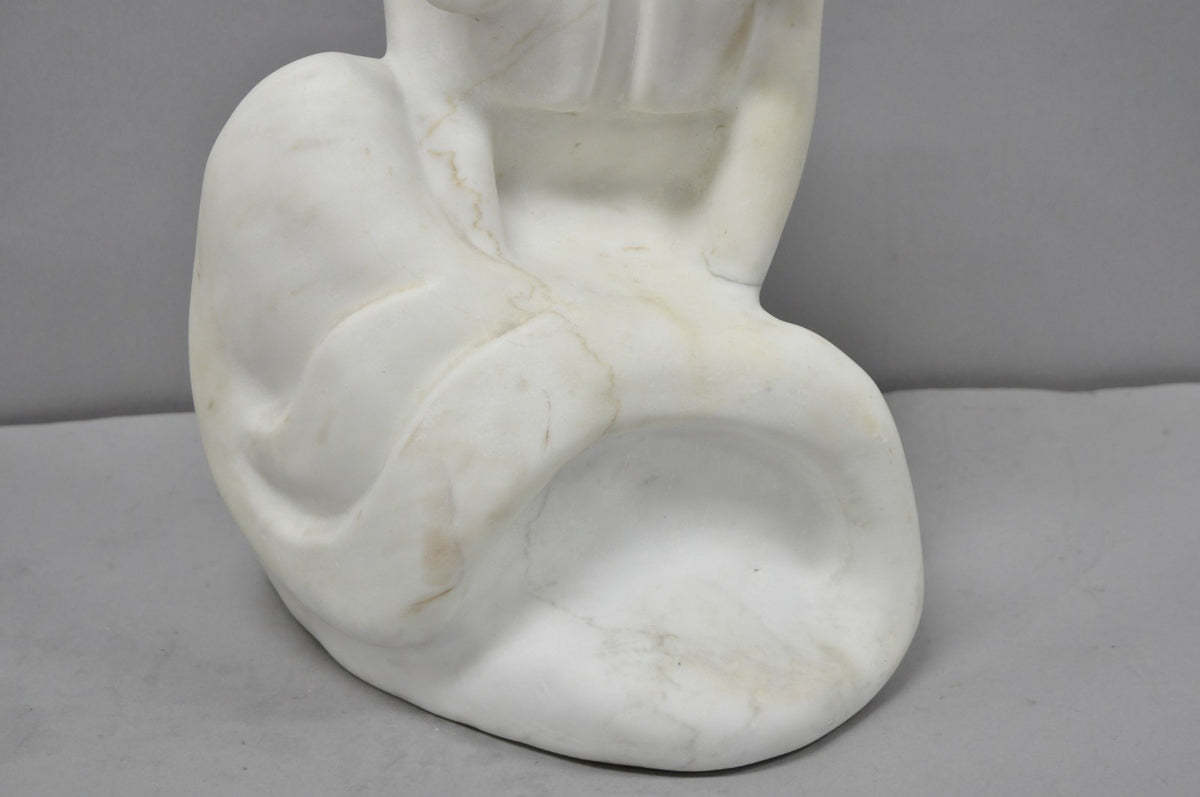 Vintage Seymour Shuren Modern White Carved Marble Male Soldier Figure Sculpture