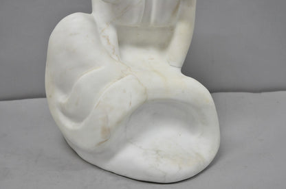 Vintage Seymour Shuren Modern White Carved Marble Male Soldier Figure Sculpture