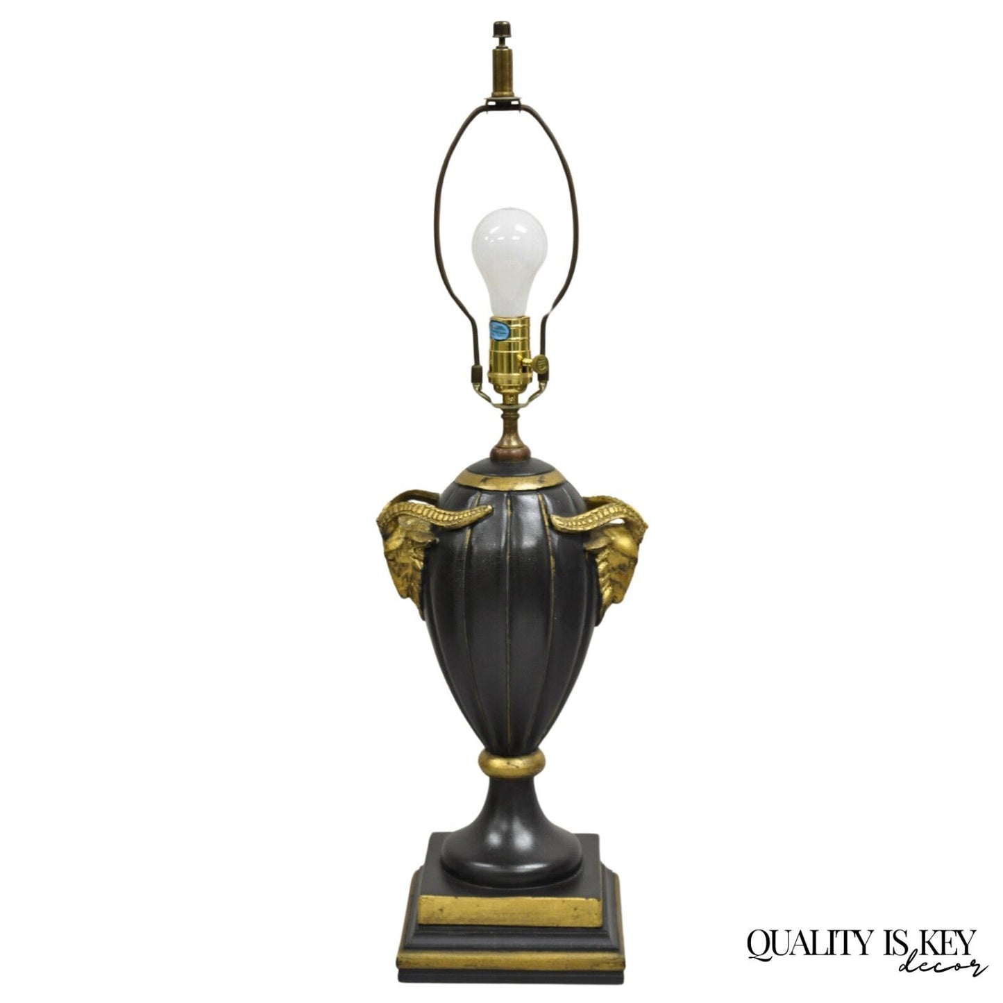 Decorator Chelsea House Neoclassical Style Black & Gold Table Lamp w/ Rams