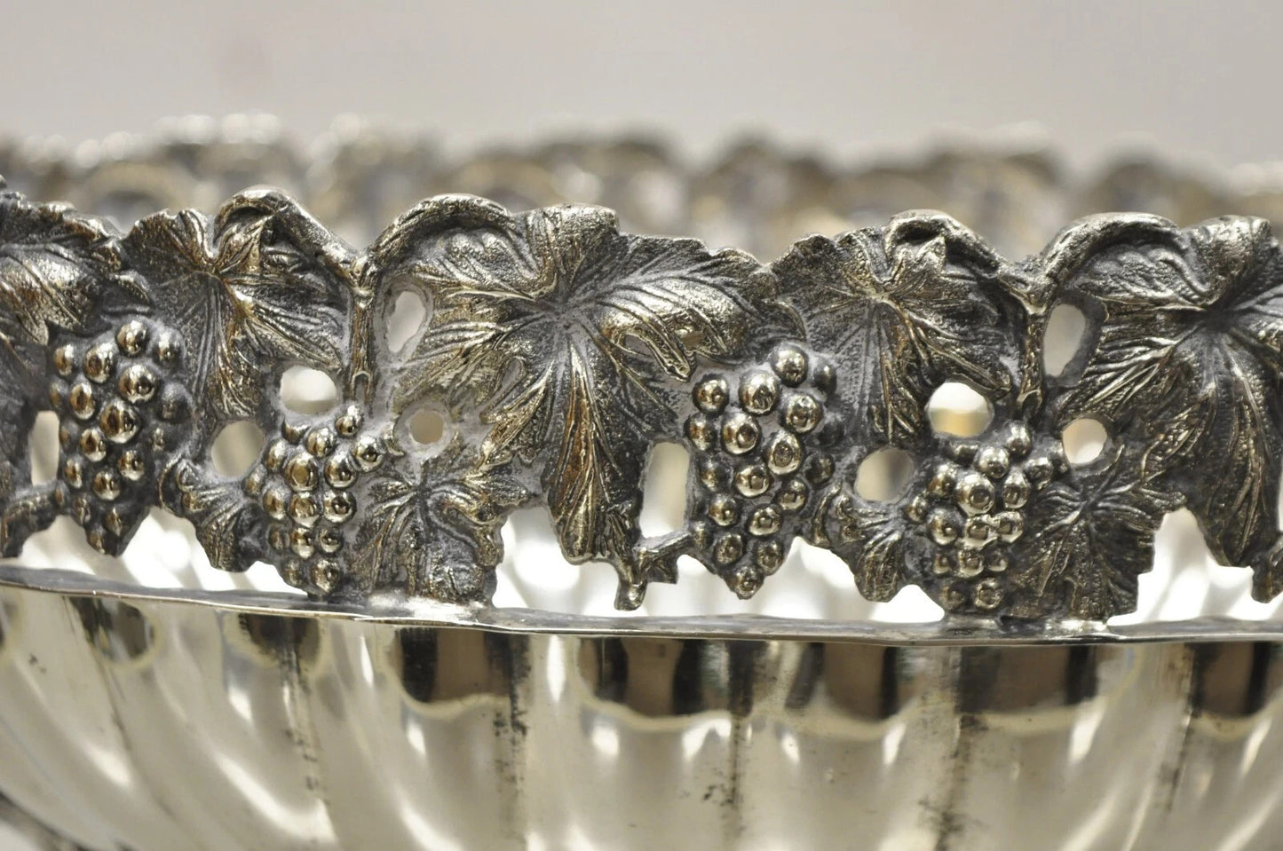 Antique Victorian Silver Plate Grapevine Oval Twin Handle Centerpiece Fruit Bowl