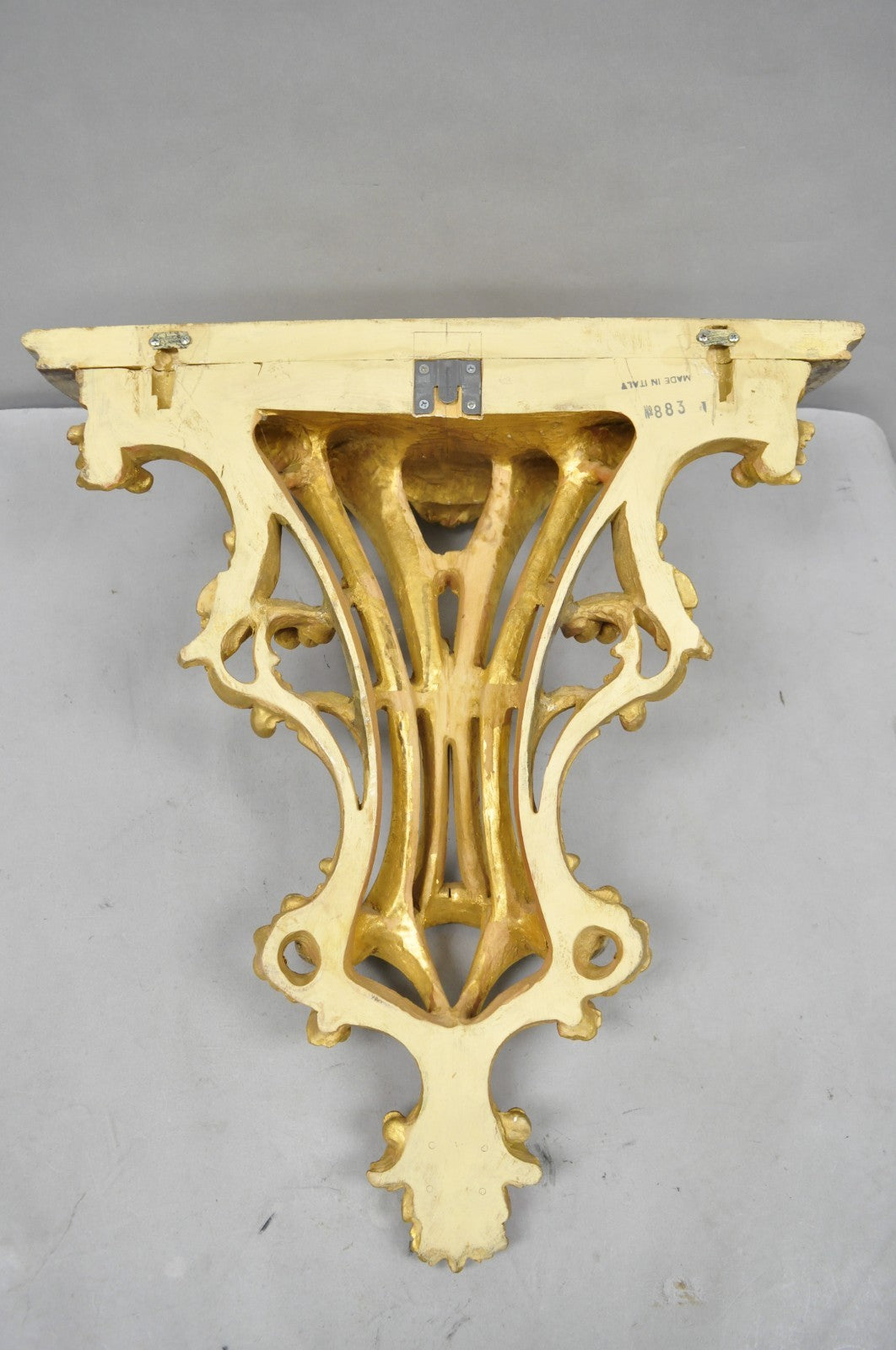 Vintage Italian Rococo Silver & Gold Giltwood Carved Large Wall Shelf Bracket