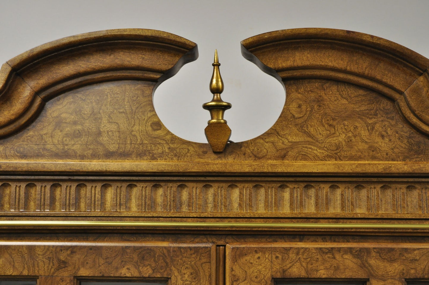 Vintage Italian Regency Burlwood Laminate Saber Leg Tall Secretary Desk Display