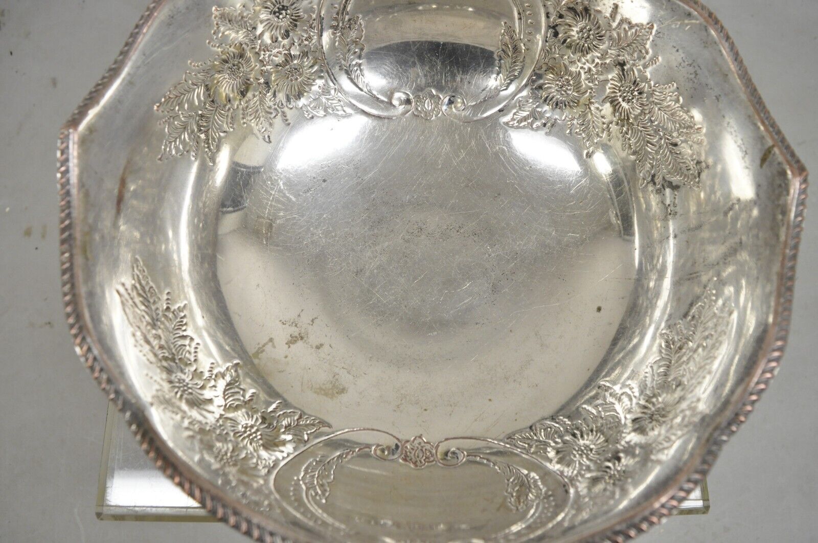 Antique English Regency Victorian Floral Repousse Lion Punch Bowl Ice Bucket