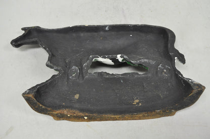 Antique Black and White Dairy Cow Cast Iron Painted Large Figural Door Stop