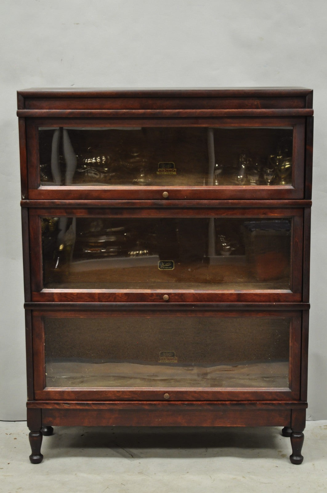 Antique Hale Mahogany 3 Section Stacking Barrister Glass Door Lawyers Bookcase