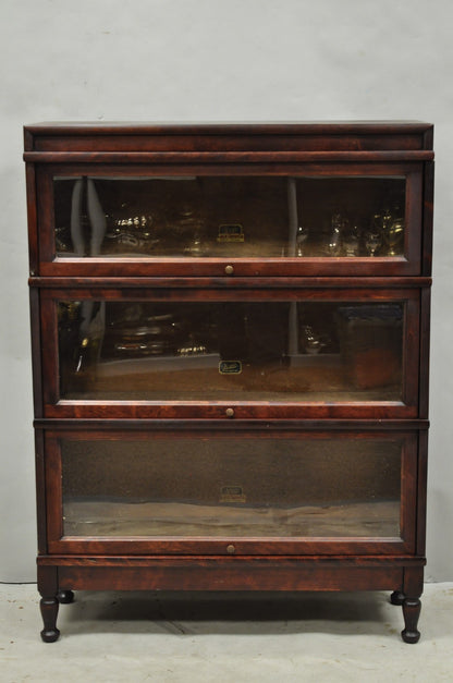 Antique Hale Mahogany 3 Section Stacking Barrister Glass Door Lawyers Bookcase