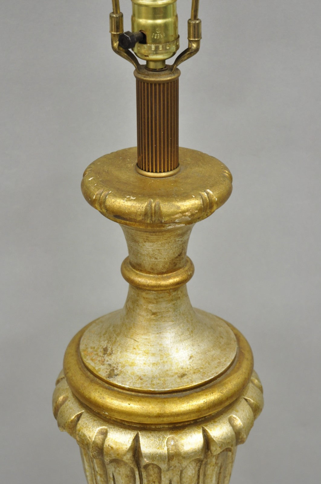 Vintage Italian Hollywood Regency Silver & Gold Gilt Carved Wood Table Lamp