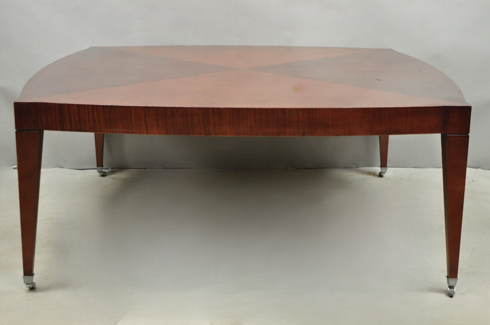 Baker Harlequin Modern Cross Inlay Top Large Coffee Cocktail Table on Wheels