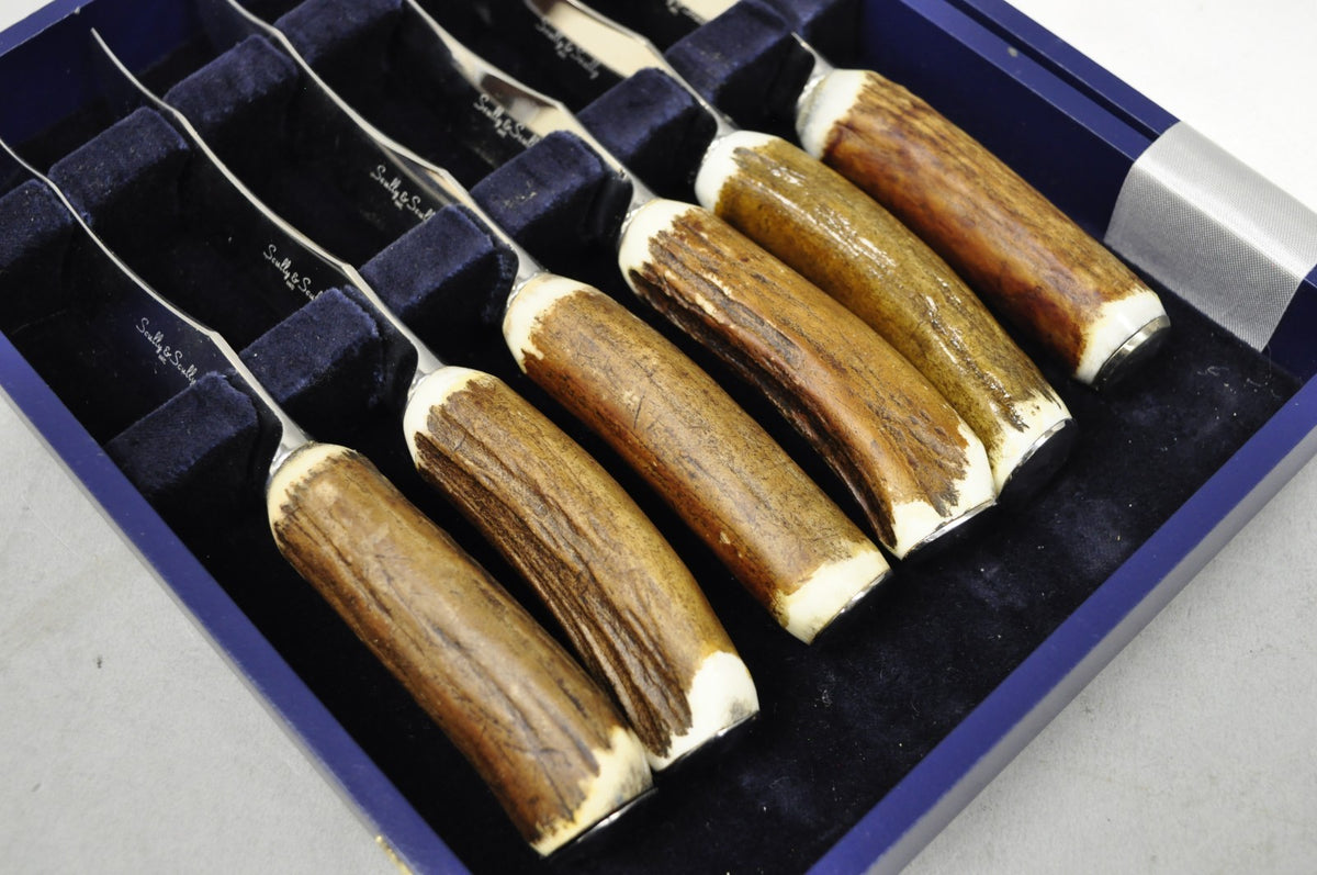 Scully & Scully Arts & Crafts Natural Staghorn Handle Steak Knives - Set of 6