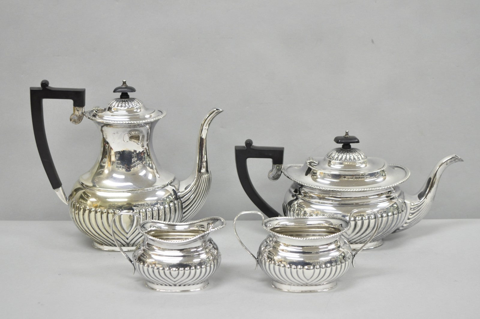 Antique English Sheffield B. Altman Art Deco Silver Plated Tea Service Set, 4 Pc