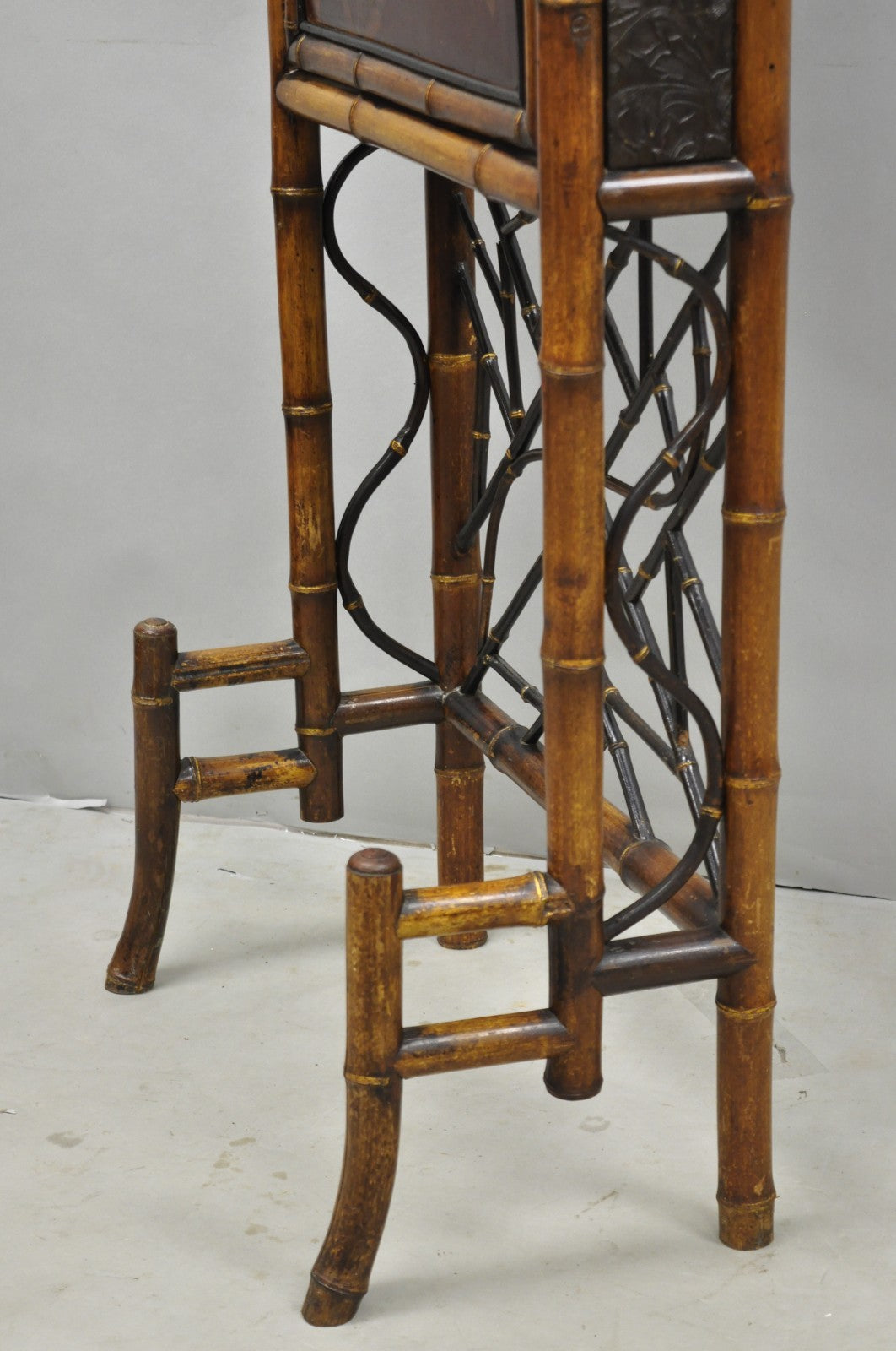 Antique English Victorian Bamboo Chinoiserie Compact Fall Front Secretary Desk