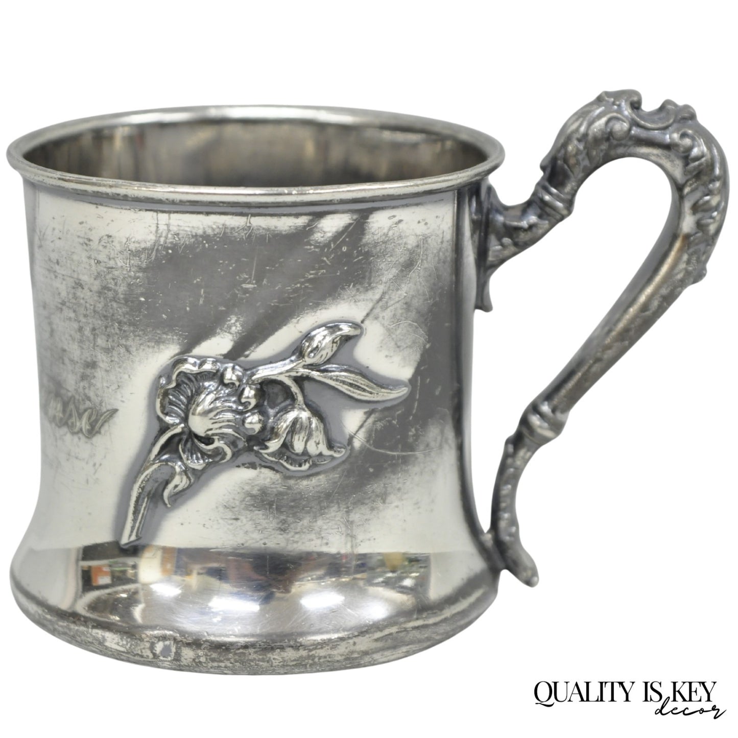 Antique Forbes Silver Co Art Nouveau Floral Monogramed Silver Plated Shaving Mug