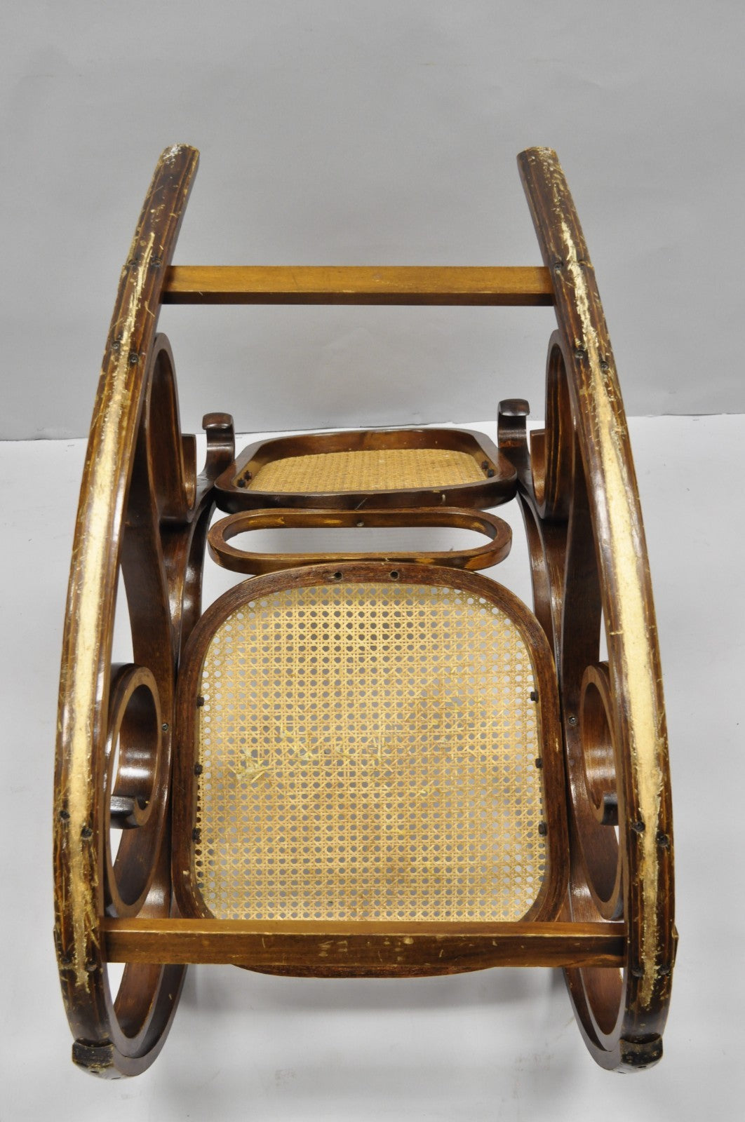 Vintage Mid Century Modern Thonet Style Bentwood & Cane Rocker Rocking Chair (C)