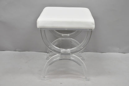 Contemporary Modern Lucite Acrylic X-Form White Vanity Bench Stool Seat