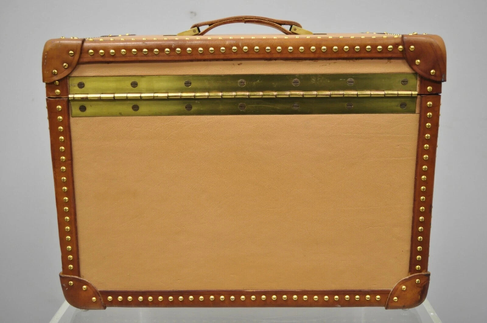 Vintage Custom Italian Leather Toiletry Box Case Travel Trunk w/ Brass Nail Trim