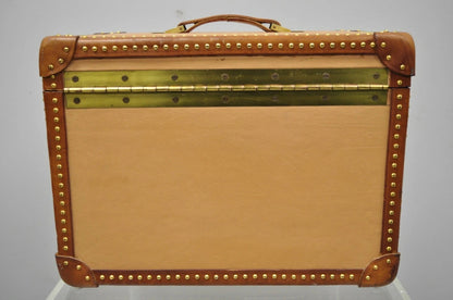 Vintage Custom Italian Leather Toiletry Box Case Travel Trunk w/ Brass Nail Trim