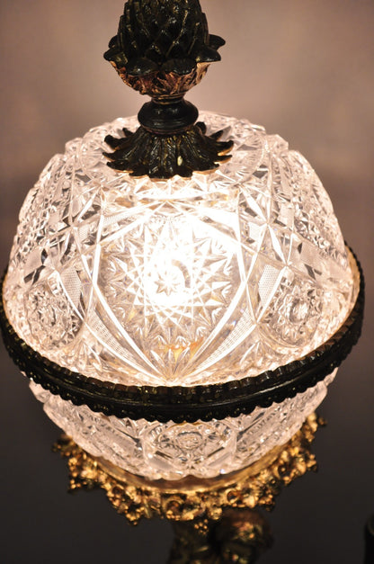 Vintage French Hollywood Regency Gold Cherub Crystal Glass Globe Table Lamp
