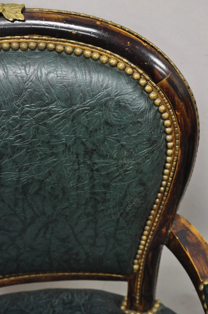 Vintage French Louis XV Style Solid Wood Bronze Ormolu Arm Chairs - a Pair