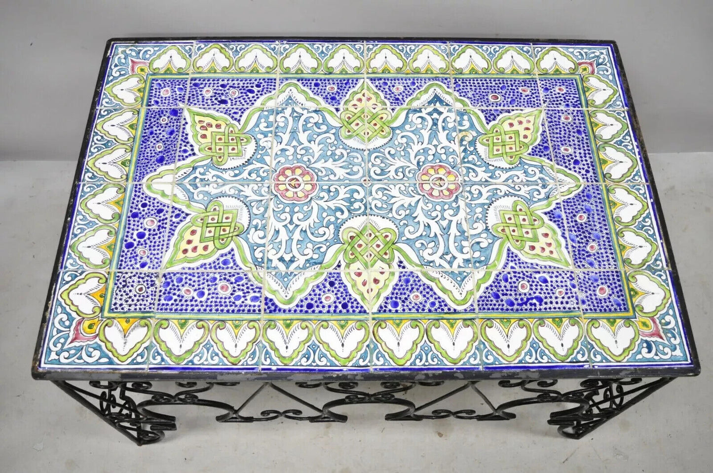 Arts & Crafts Ceramic California Tile Wrought Iron Coffee Table attr. Catalina