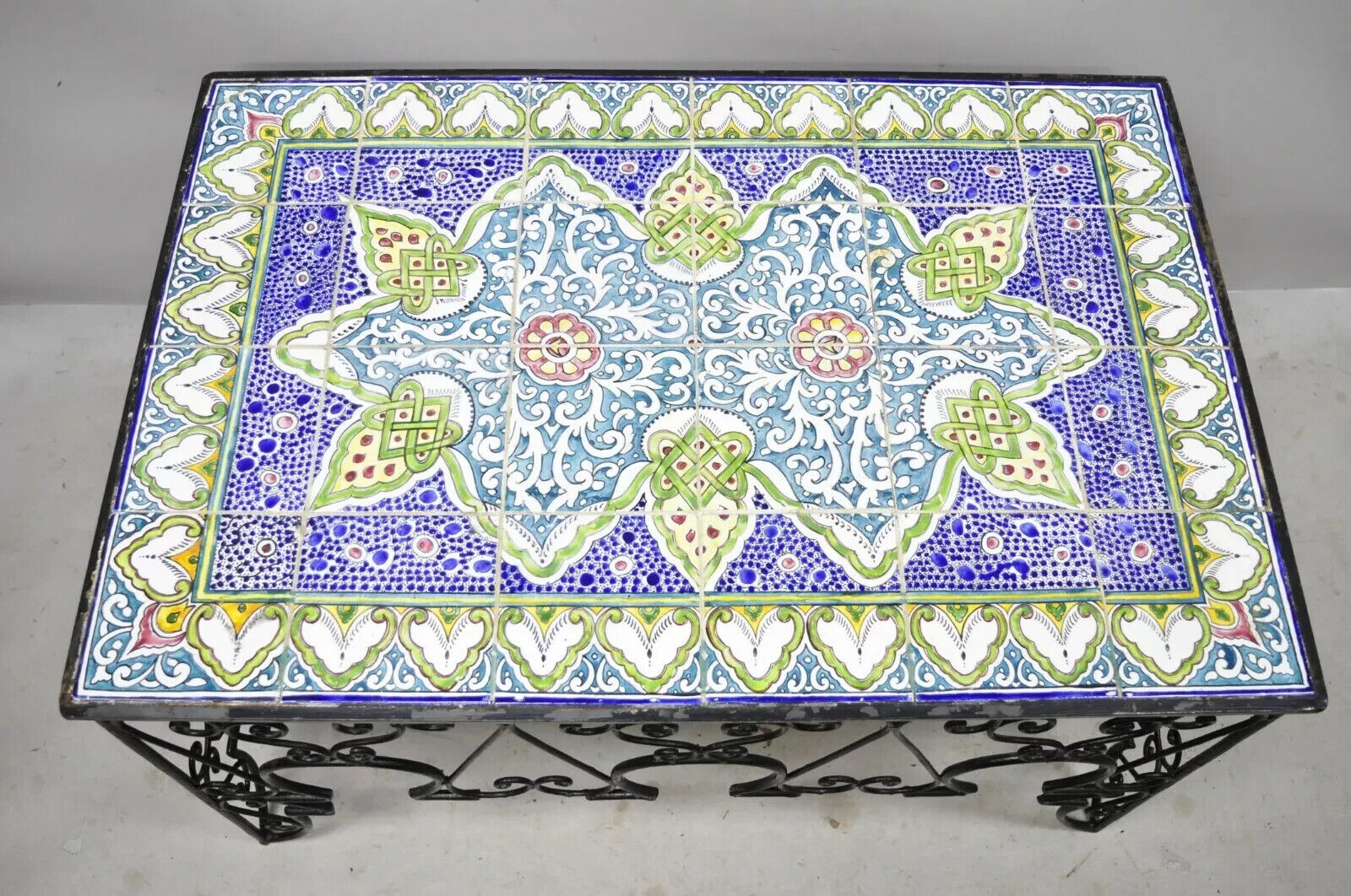 Arts & Crafts Ceramic California Tile Wrought Iron Coffee Table attr. Catalina