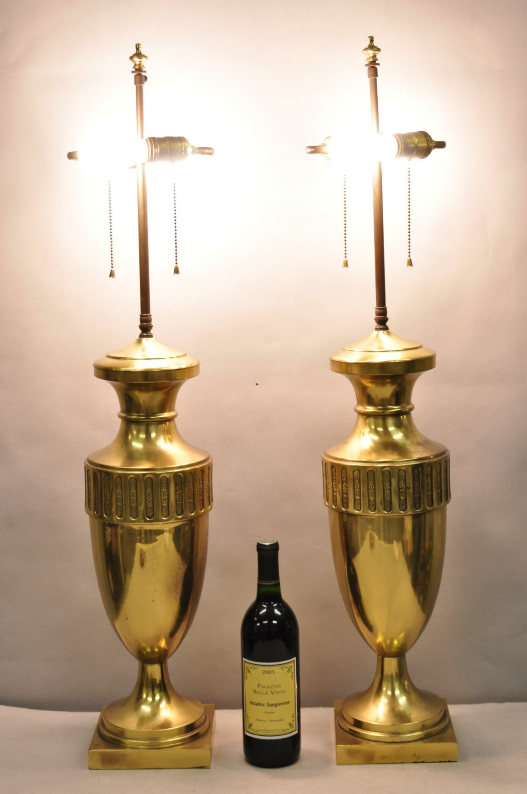 Vintage French Empire Neoclassical Gold Burnished Brass Urn Table Lamps - a Pair