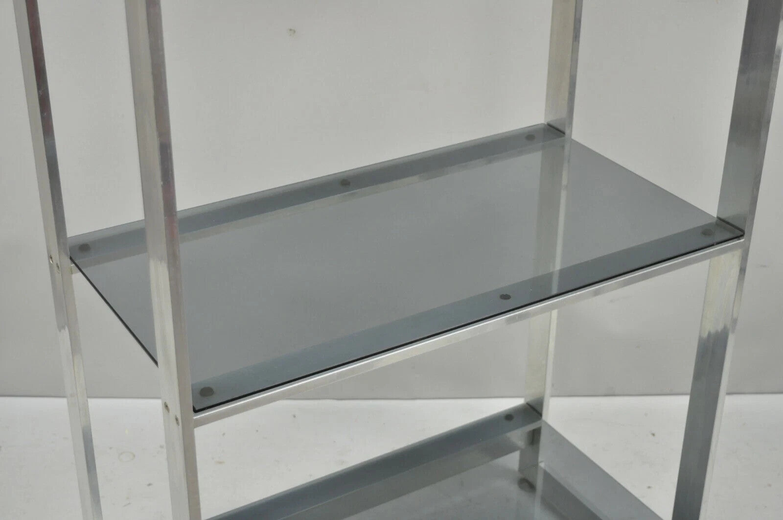 Vintage Mid Century Modern Brushed Aluminum Chrome Frame Etagere Bookcase Shelf
