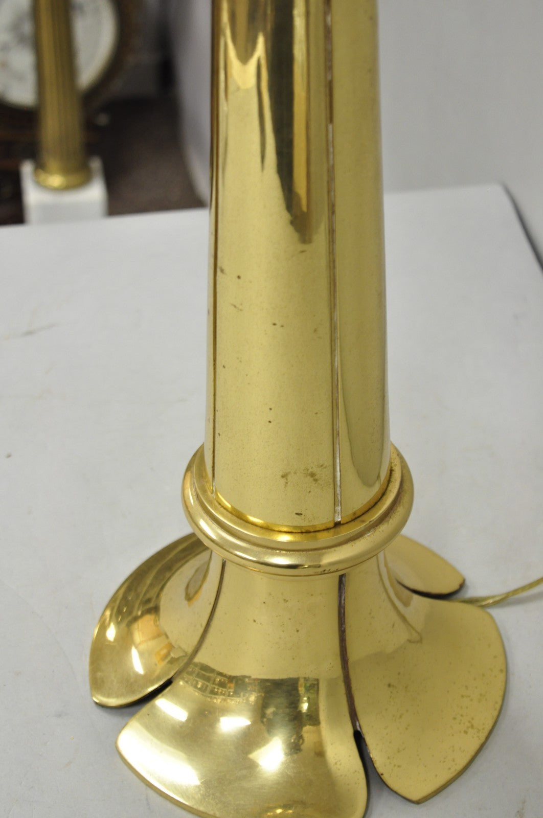 Vintage Remington Hollywood Regency Brass Lotus Flower Candlestick Table Lamp