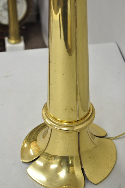 Vintage Remington Hollywood Regency Brass Lotus Flower Candlestick Table Lamp