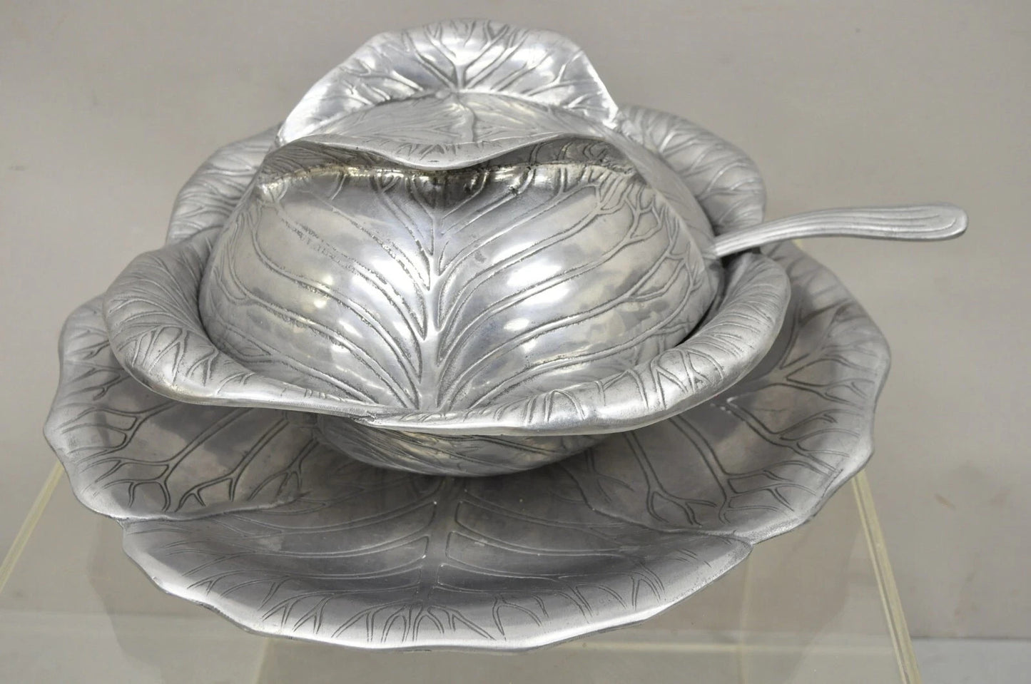 Vintage Arthur Court 1979 Cabbage Lettuce Tureen Serving Bowl Spoon Platter 3 pc