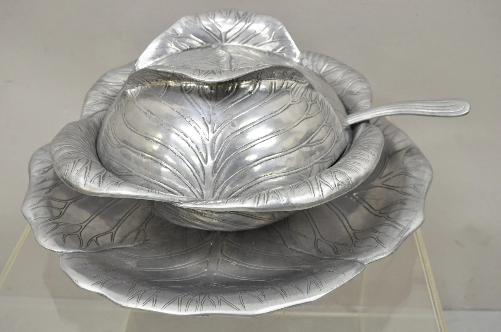 Vintage Arthur Court 1979 Cabbage Lettuce Tureen Serving Bowl Spoon Platter 3 pc