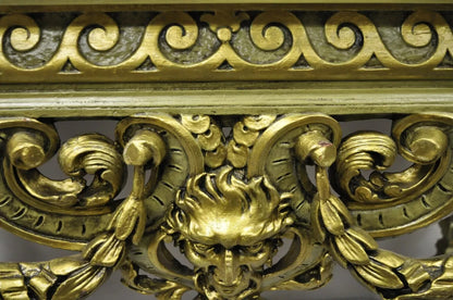 Vintage French Baroque Green Gold Gilt Figural Carved Slate Top Console Table
