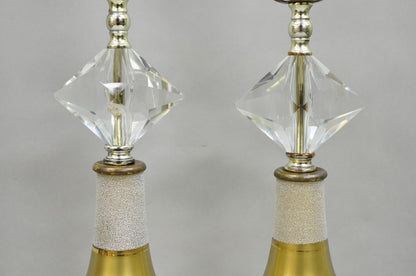 Vintage Mid Century Modern Gold Teardrop Diamond Vanity Table Lamps - a Pair