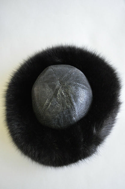 Vintage Boutique Kate's Canada Black Leather Snakeskin Mink Fur Church Derby Hat