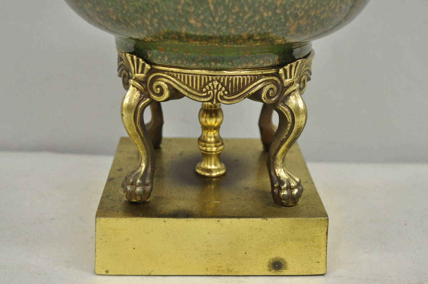 Vintage French Neoclassical Style Green Porcelain James Mont Style Table Lamp