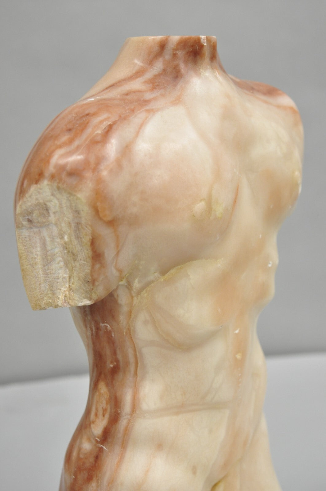 Morton Gaffin "David" 1989 Modernist Carved Peach Alabaster Male Nude Sculpture