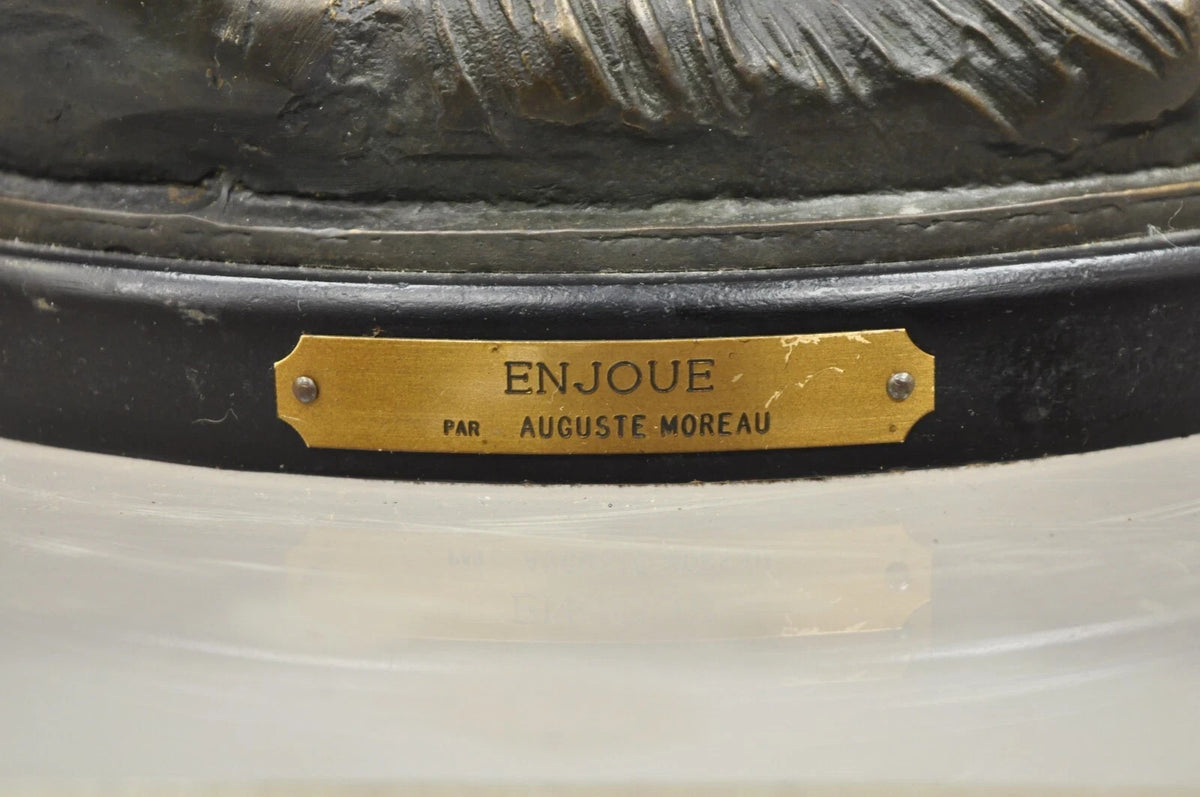 "Enjoue" after Auguste Moreau Victorian Bronze Boy and Girl Statue Sculpture